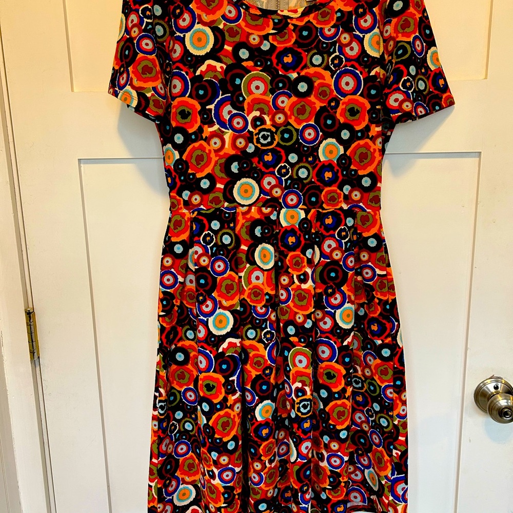 Amelia LulaRoe dress, fun swingy dress, perfect for a primary or art teacher.